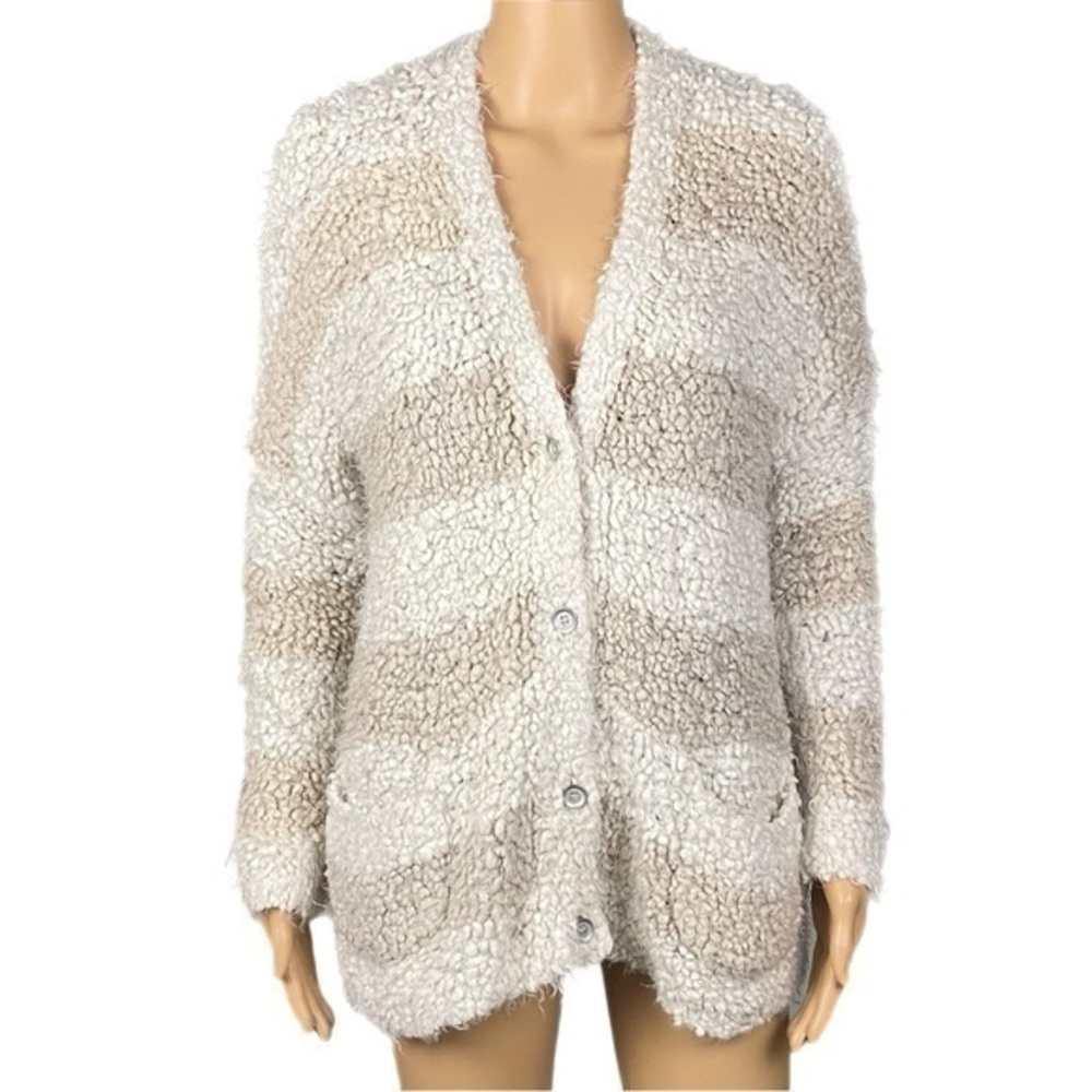 FREE PEOPLE cream and tan striped marshmallow sweater w/POCKETS. Size Small. EUC